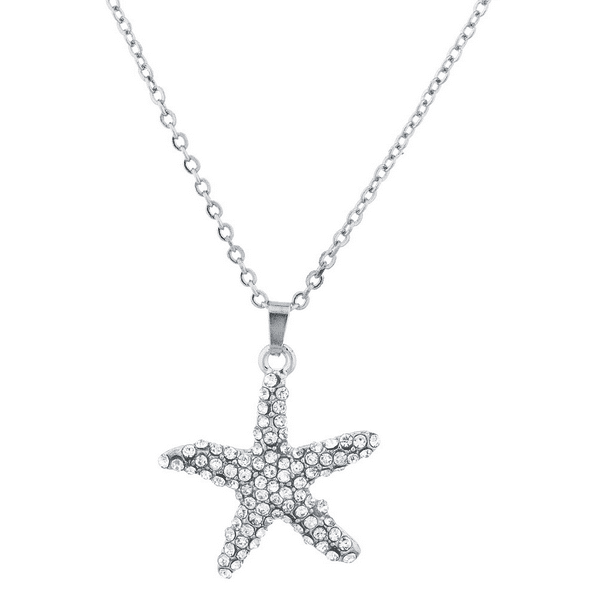 Fresh SilverTone Crystal Starfish Medallion Necklace Fresh SilverTone Crystal Starfish Medallion Necklace